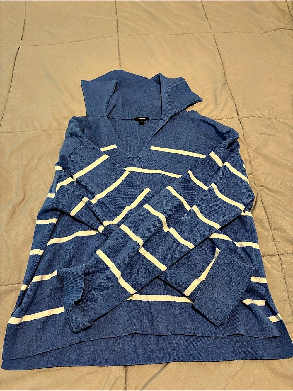 EXPRESS Striped Turtleneck Sweater Blue & White Small